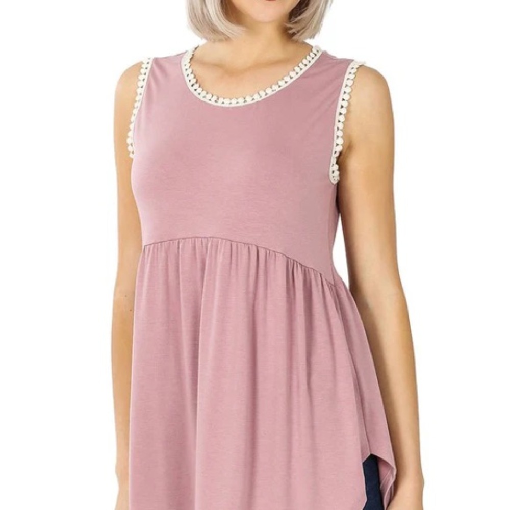 Zenana Blush Tank Top with Lace Trim xl